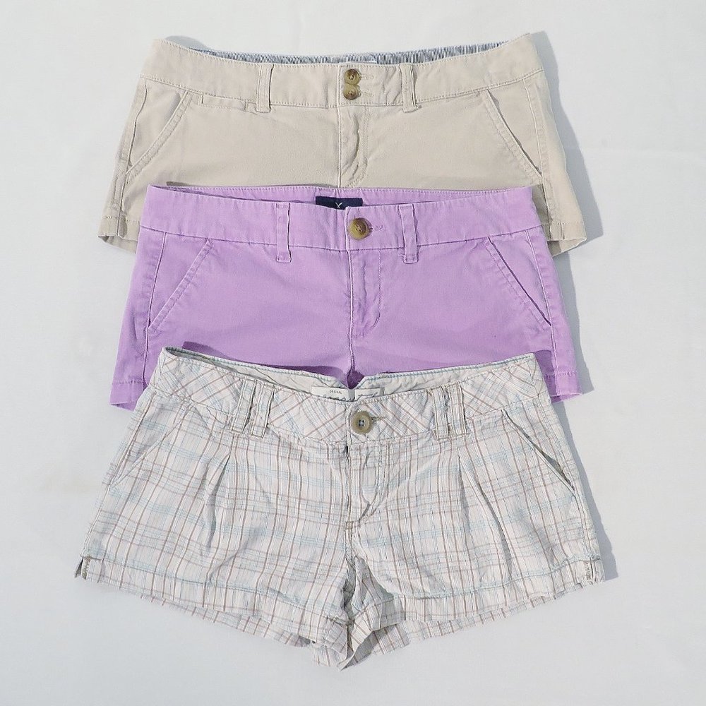 Lot of 3 Women's 2 & 5/6 (Actual 30.5" x 2.5") AEO & Aeropostale Shortie Shorts - Picture 2 of 11